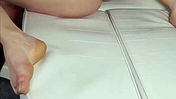 Hard fucking and masturbating on massage chair with butt plug