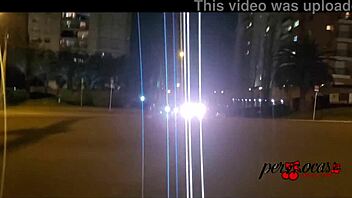 Moto boy chases woman flashing tits on car sunroof