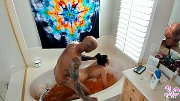 Quick Bathtub Fuck with Shaved Black Whore Bent Over