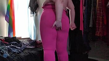I'm trying on this stretchy pink bodysuit and it's so comfortable