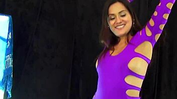 latina petite girl tears clothes in interview, teasing with big ass striptease.