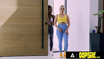 kira noir's bestie gets aroused watching woman leash her husband