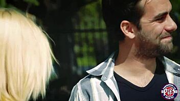 Bailey, the blonde hottie lady, rewards the man with hard sex and creampie