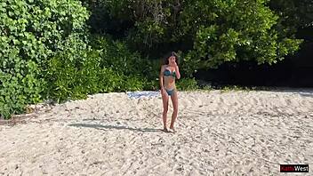 Pissed on Skinny Babe at Public Beach in Shock