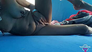 Hot Damn! Nippleringlover Masturbates with Vibrator at Nude Beach!