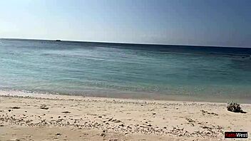 Pissed on Skinny Babe at Public Beach in Shock