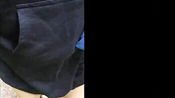 flashing in pantyhose on cable car hill, so risky