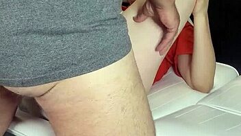 Hard fucking and masturbating on massage chair with butt plug