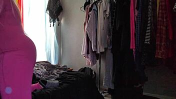 I'm trying on this stretchy pink bodysuit and it's so comfortable