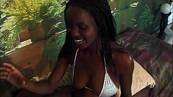 barefoot and pregnant, she rides big tits ebony ass bent over for interracial blowjob and cum?