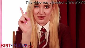 british student in cosplay gives upskirt jerk off instructions