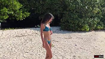 Pissed on Skinny Babe at Public Beach in Shock