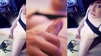 Hey, watch this cute tranny slut stroke herself solo!