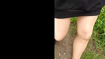 flashing in pantyhose on cable car hill, so risky