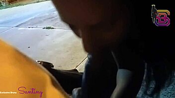 Busty secretary caught sucking cock on beach