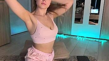 girl with big tits uses anal plug with tail on webcam, masturbating her wet pussy