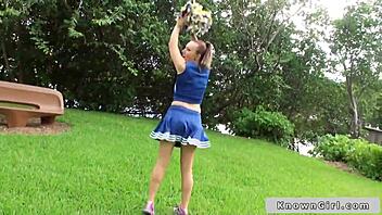 Busty Cheerleader Flashing Boobs Outdoor