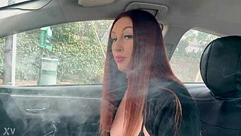 damn, i can’t even describe how hot artemisia love looks smoking in the car, her italian long hair and big boobs just killin’ it!