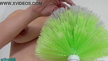 Disturbing milf uses brush cleaner and glue