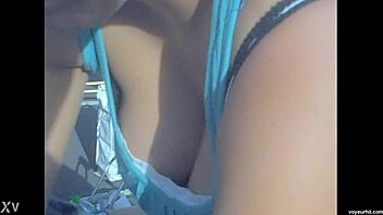 Hidden cam catches intense downblouse spying moment