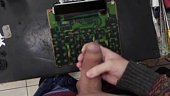 Moaning Solo with Monster Cock at Work