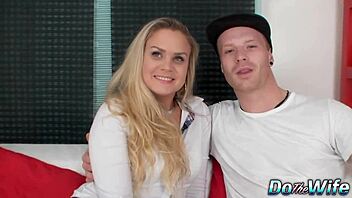 Blonde wife takes double penetration from two cocks