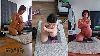 Goddess rips clothes during naked workout