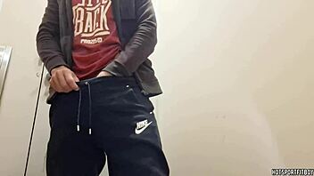 hunky stud solo getting naughty in public bathroom