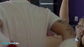 AdultMobile Stepson Bangs Gorgeous Stepmom with Sloppy Blowjob on Sofa. Cums on Her Big Tits.