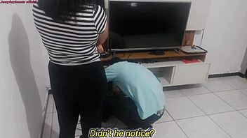 Housewife complains to technician husband ignored new lingerie so she wears it for his opinion