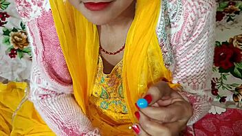 Desi Indian maid wife teases with dirty talk blowjob