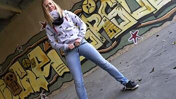 violeta shows off puddle in public solo