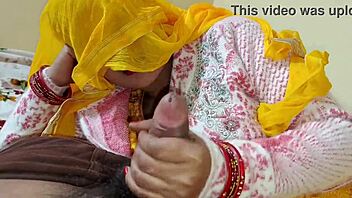 Desi Indian maid wife teases with dirty talk blowjob