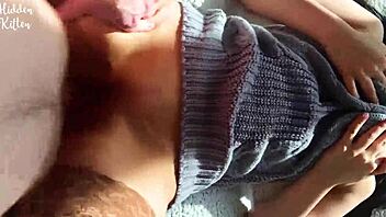 cute girl in sweater gets surprise