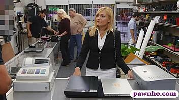 Hot blonde MILF sucks and gets nailed at pawnshop! 😍