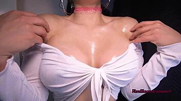 busty latina vanillaandcaramel teases with oiled big tits striptease so messy