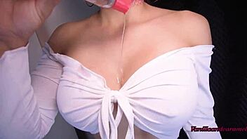 busty latina vanillaandcaramel teases with oiled big tits striptease so messy