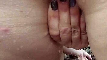 Chubby Mature Milf With Big Ass Pisses Standing In River Close Up Homemade Outdoor