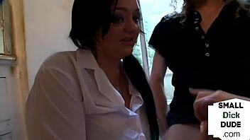 femdom 3some cfnm babes jerk cock in slutty hands 😈