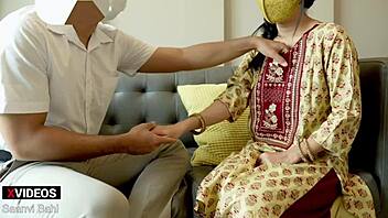 Indian maid Saanvi Bahl works at the office before her boss fucks her. Rough licking and pussy fucking happen.