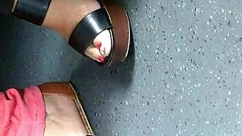 Mature Feet Caught on Candid Camera in Wedges