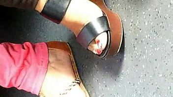 Mature Feet Caught on Candid Camera in Wedges