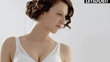 Big natural tits masseuse Emylia Argan enjoys soft sensual sex with client, moaning in spooning position. 💕