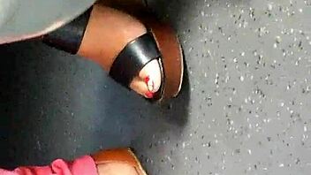 Mature Feet Caught on Candid Camera in Wedges