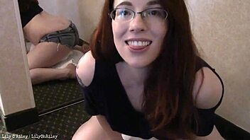 Chubby redhead humps pillow in denim shorts on floor