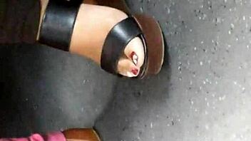 Mature Feet Caught on Candid Camera in Wedges