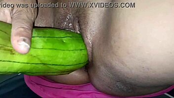 Teasing big pussy with fruit