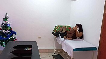 Nurse dresses as business woman on Christmas, feels slutty, and masturbates in doctor’s office
