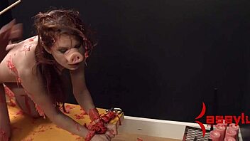 Dominated babe gagging on DICK during holiday bondage