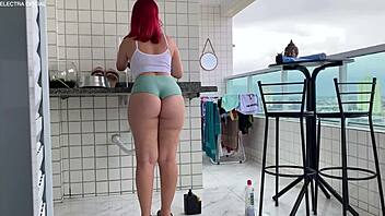 Maid cleans house in sexy outfit.